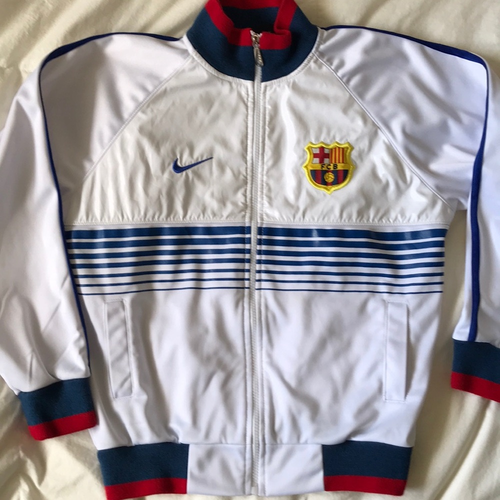 COPY - Nike white FCB logo track jacket fits women’s medium striped knit trim E…